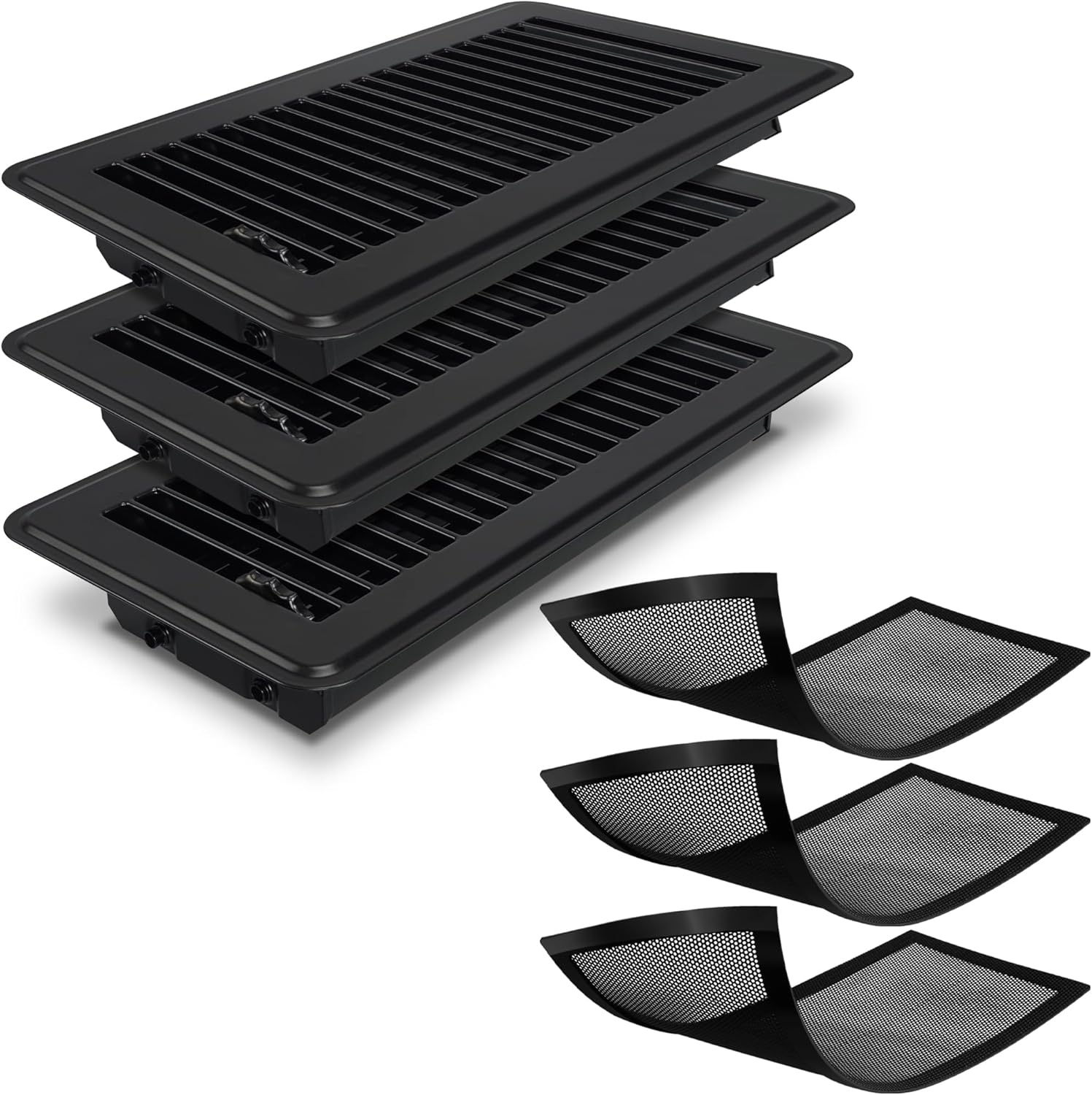 Registers, Grilles & Vents - Floor Register 4 x 10 inch, Black Vent Covers for Home Floor, Adjustable Air Vent Covers Home Sidewall Vent Office or Ceiling Vent Magnetic PVC Screen Cover Filter Vent Screen Traps Debris, 3 Pack