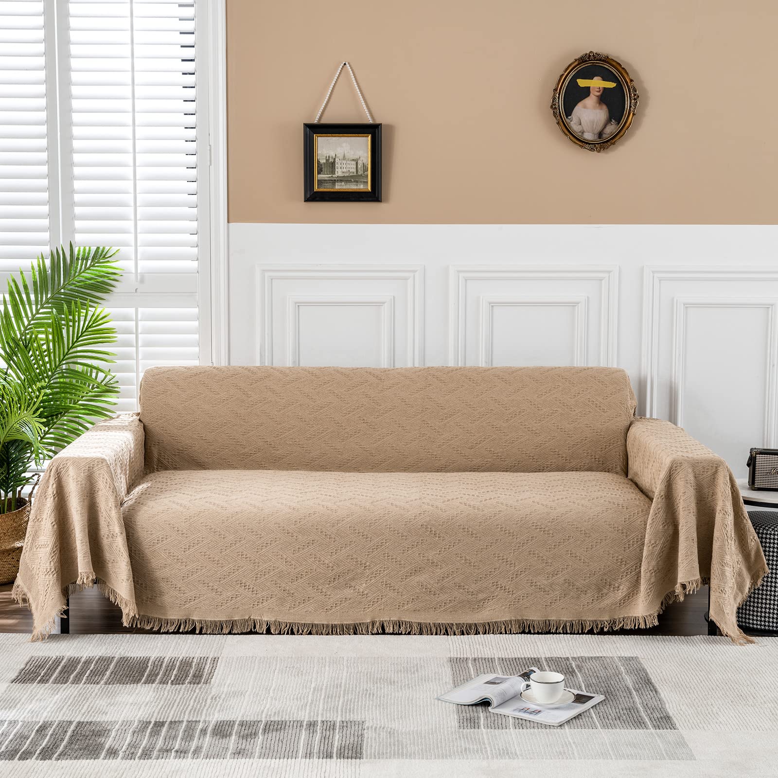 Photo 1 of MEETSKY Sofa Cover for 3 Cushion Couch - Furniture Protector for Living Room, Washable Sectional Covers for Dogs (XX-Large: 91" x 134", Sand)