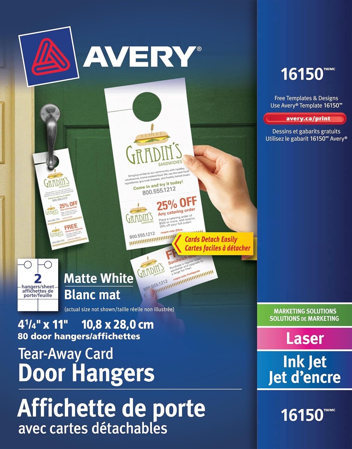 Amazon.com : Avery Door Hanger w/Cards, Printable, 40/ 4-1/4"x11", 80 ...
