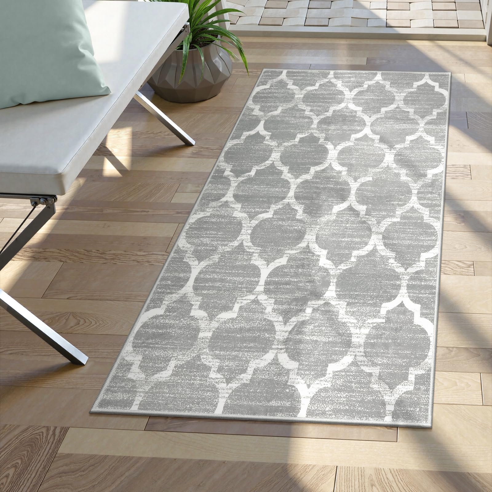 Photo 1 of Lahome Moroccan Kitchen Runner Rug - 2X4 Rug Non-Slip Area Rug Small Accent Distressed Throw Rugs Floor Carpet for Door Mat Entryway Bedrooms Laundry Room Decor (Rectangle - 2’ X 4’, Gray)