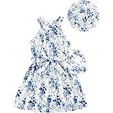 Yhnslsf Toddler Girls Summer Dresses Casual Halter Neck Sleeveless A-Line Dress 3-Piece Spring Swing Party Sundress for 2-8T