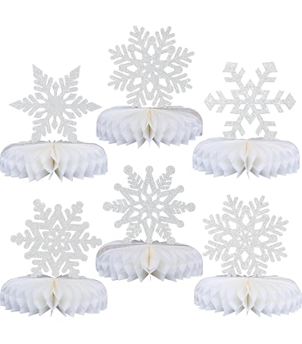 8-Piece Frozen Winter Snowflake Party Decor Set - Honeycomb Centerpieces, Blue & White