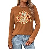 PECHAR Thanksgiving Shirts for Women: Turkey Thanksgiving Print T-Shirts Thankful Fall Long Sleeve Pullover Tops
