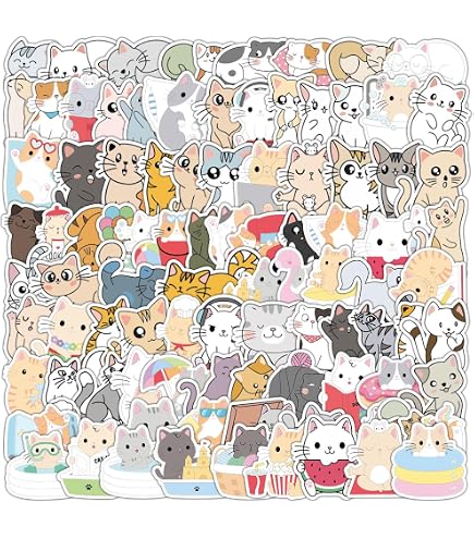 Ensemble D'autocollants Avec Des Visages De Chat Mignons Pour Carnet De Beau Chaton Differentes Emotions Chat Triste Visage Souriant Illustration Vectorielle Isolee Drole 32173506