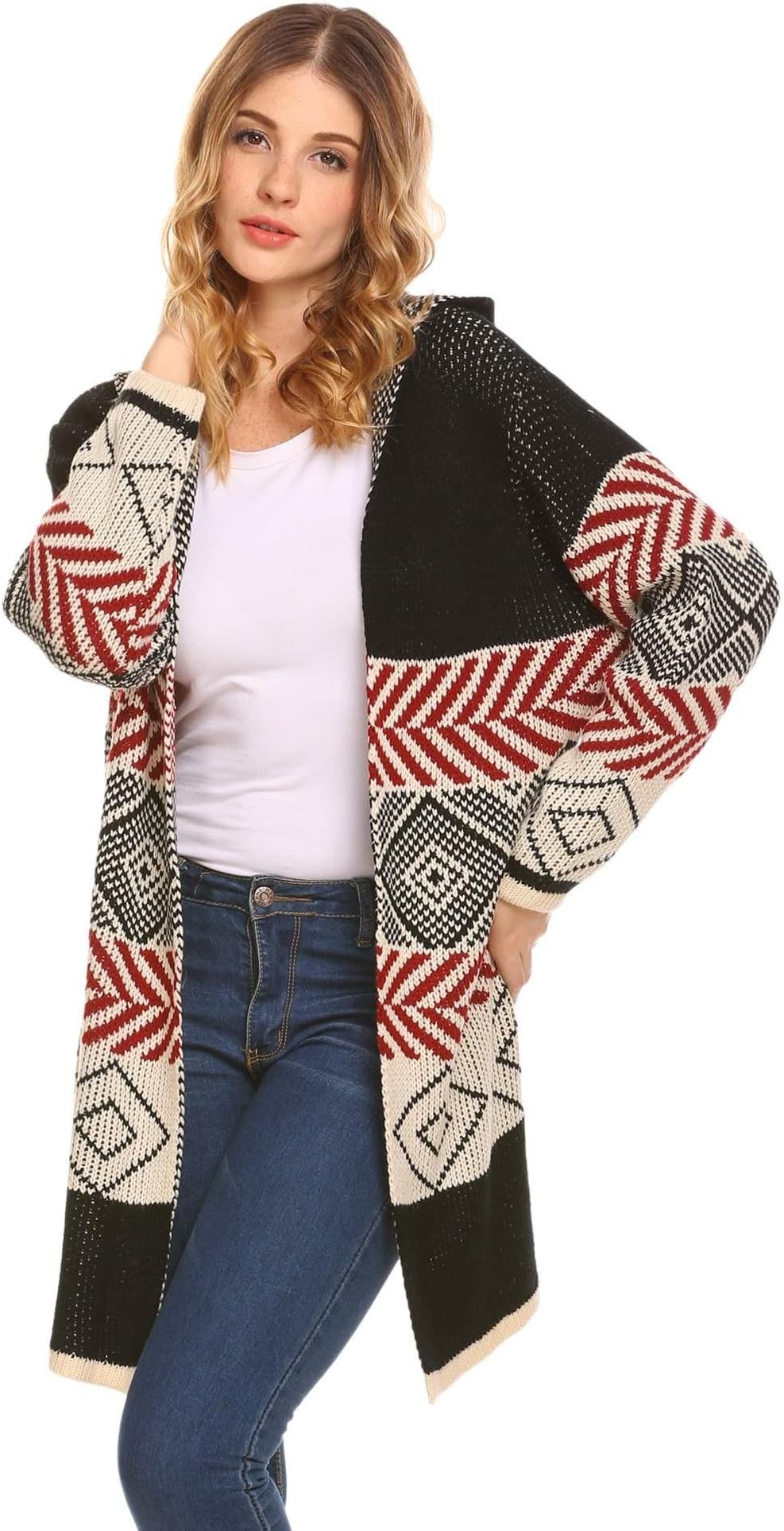 SoTeer Women's Open Front Reindeer Cardigan Sweater