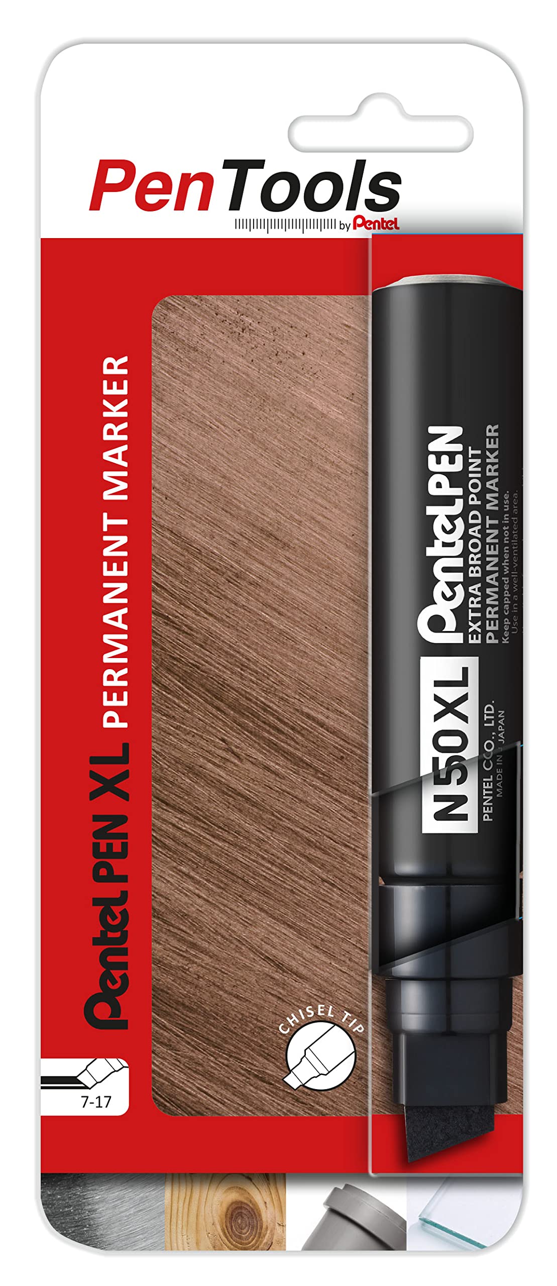 Pentel Pentools N50XL Permanent Marker, Extra Wide Chisel Tip, 17mm Tip, Black ink (Pack of 1)