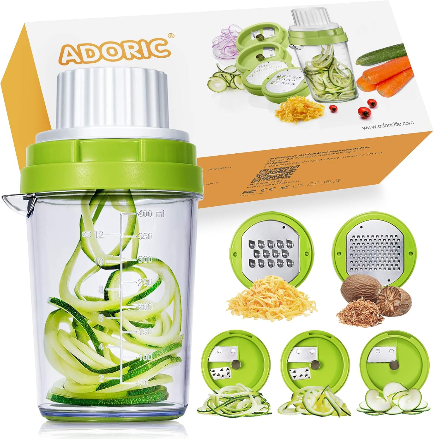 ADORIC 5 in 1 Vegetable Spiralizer Slicer Heavy Duty Spiral Slicer
