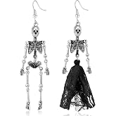 Halloween Earrings for Women Gothic Skull Earrings Black Lace Skeleton Dangle Earrings Spooky Halloween Jewelry Accessories Party