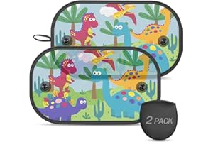 LSTRAGY Car Window Shade for Baby, 2 Pack Cartoon Animal Design Car Window Shades, Universal Window Shades for Car Baby, Glare and UV Rays Protection for Baby Kids Pets - 20"x12"(Dinosaurs)