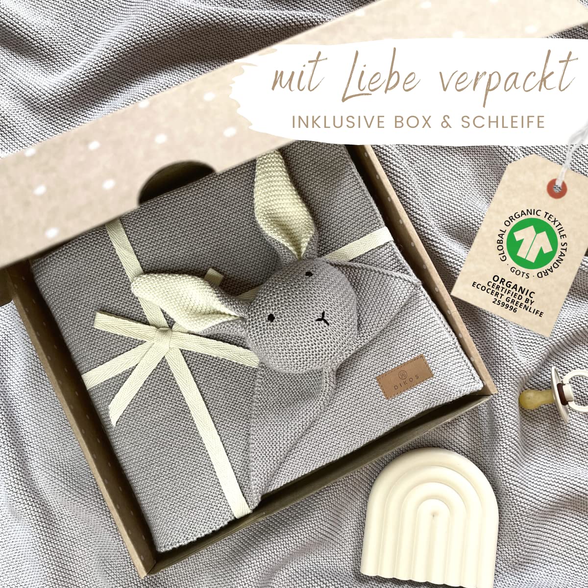 DIKOS Original 2-in-1 Babydecke & Kuscheltuch SCHMUSE-Hase (grau) – schönes Geschenk zur Geburt für Neugeborene Mädchen/Junge – aus weicher Bio-Baumwolle (GOTS) – ideal als erstes Baby Kuscheltier 2