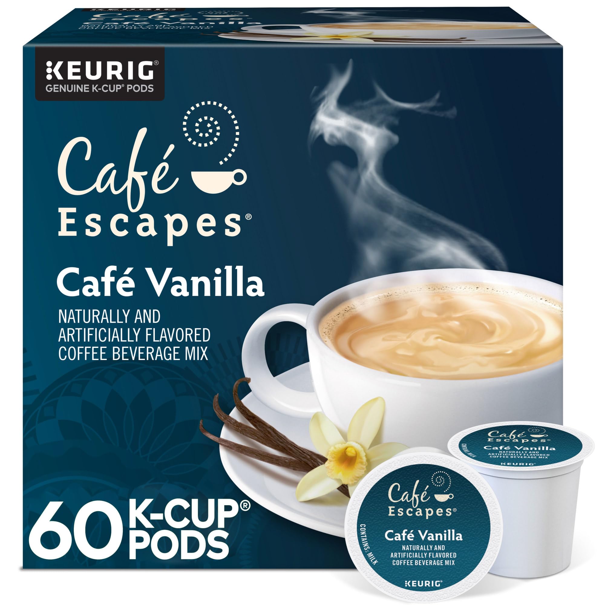 Café Escapes Café Vanilla Coffee Beverage, Single-Serve K-Cup Pods, 60 Count Image Café Escapes Café Vanilla Coffee Beverage, Single-Serve K-Cup Pods, 60 Count Image