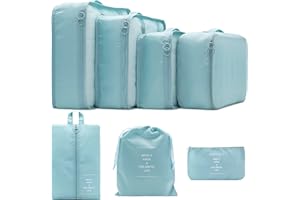 7 Set Packing Cubes Clothes Storage Bag Luggage Packing Organizers for Travel Accessories PAZIMIIK,Sky Blue