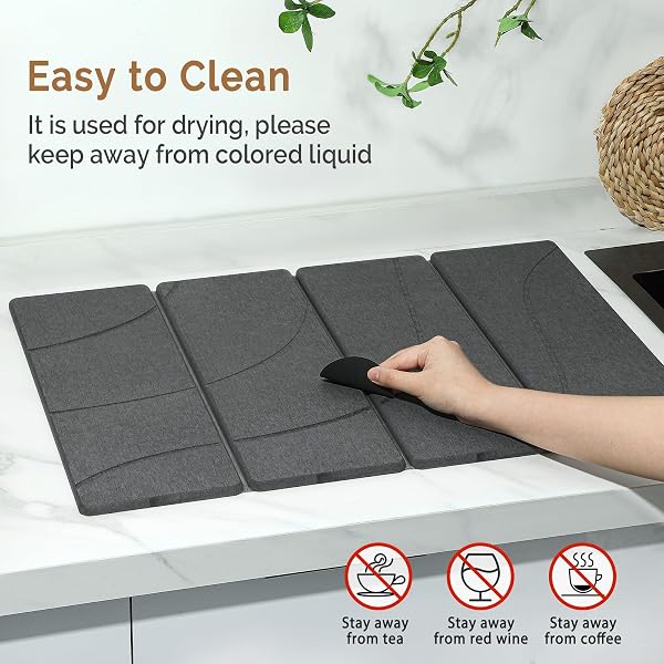 LARGE STONE DISH DRYING MAT FOR KITCHEN COUNTER, 2 PCS QUICK DRY STONE MATS, FOLDABLE WATER ABSORBING DIATOMACEOUS EARTH DRYING DISHES PAD FOR COUNTERTOP BOTTLE UTENSIL CUP(CARVED GRAY 24″X16″&8″X4″)