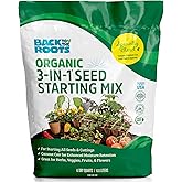 Back to the Roots 3-in-1 Seed Starting Mix 6 Quarts, 100% Organic &amp; USA Made for Herbs, Veggies, Flowers, w/Nutrient Rich Plant Food, Worm-Castings, &amp; Moisture Controlling Yucca Brown