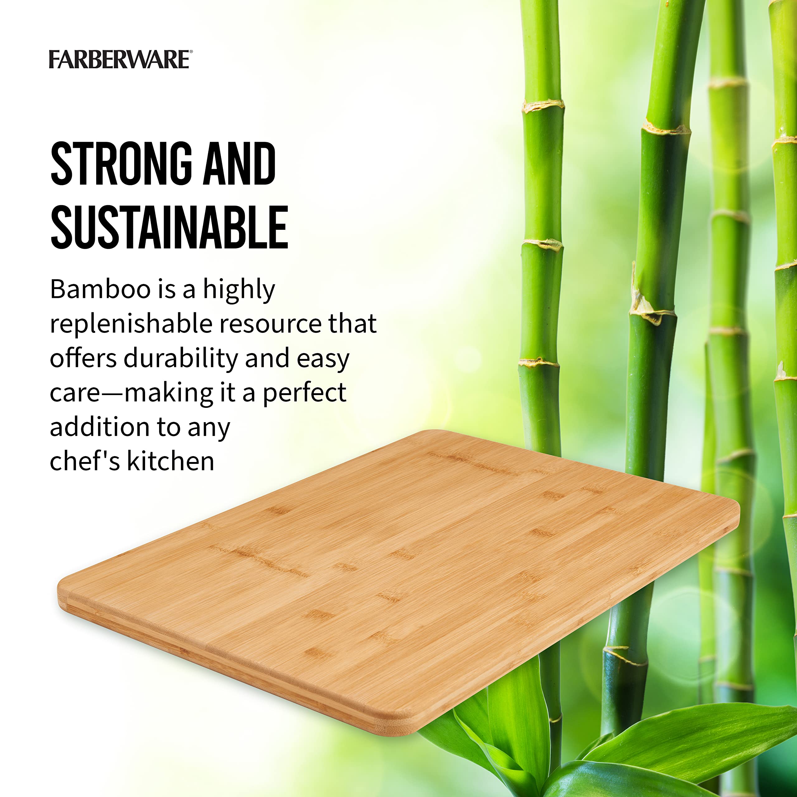 Farberware Extra-Large Wood Cutting Board, Reversible Chopping Board for Kitchen Meal Prep and Serving, Charcuterie Board, 14.17-Inch x 20.08-Inch, Bamboo