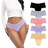 WKFIINM Retro Lace Thongs For Women Plus Size Breathable Seamless Cotton Panties Tummy Control High Waisted Underwear Pack 5