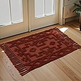 Uphome Boho Bathroom Rug 2' x 3', Washable Small Farmhouse Bedroom Rugs, Terracotta Geometric Bath Mats for Home Decor, Cotton Woven Moroccan Tufted Throw Rug for Entryway Front Door Kitchen