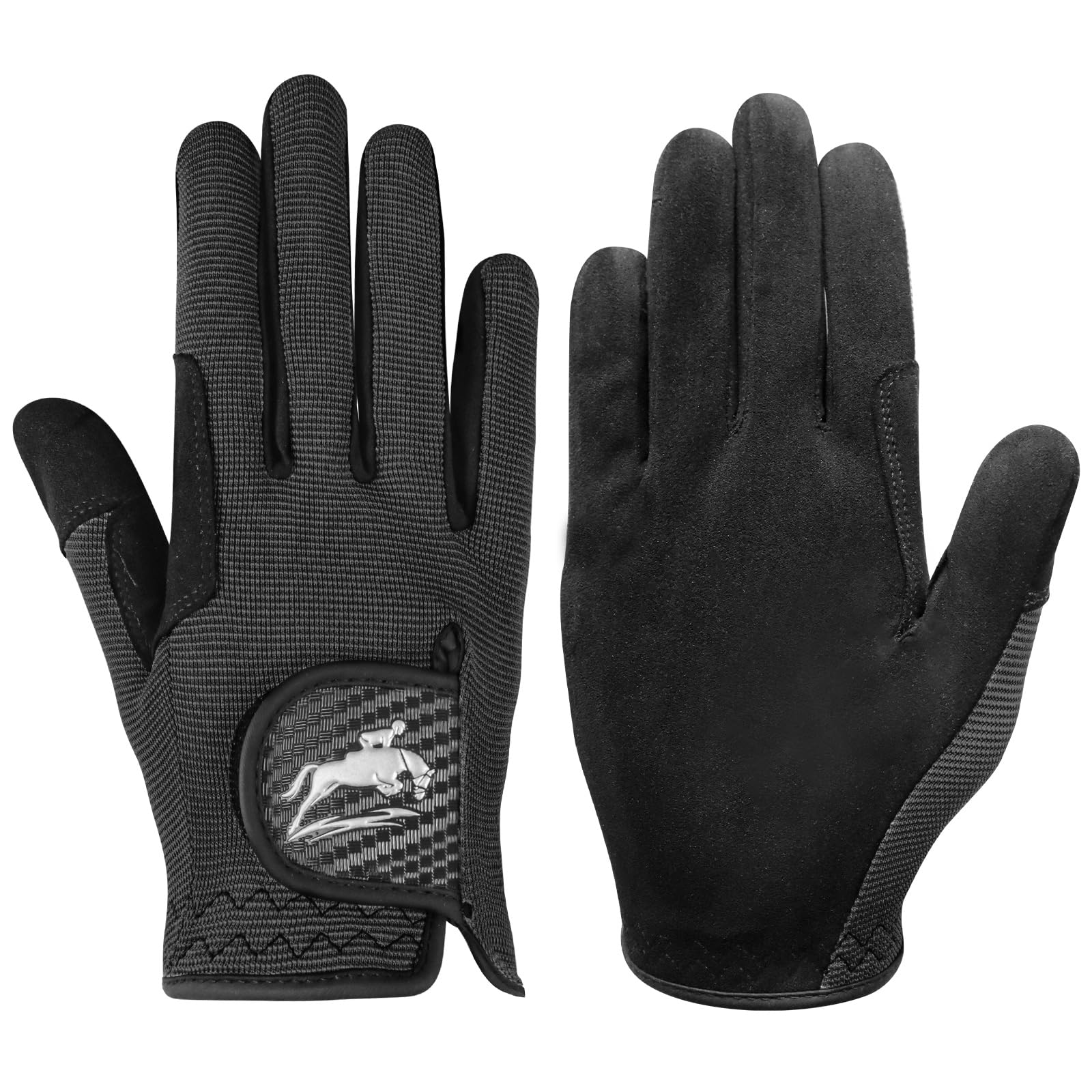 AXKAL Horse Riding Gloves Women Professional Equestrian Horseback Value Pair, Ladies Riding Gloves Mittens Breathable Stretchable for Youth Girls Outdoor Sport (Black, L)