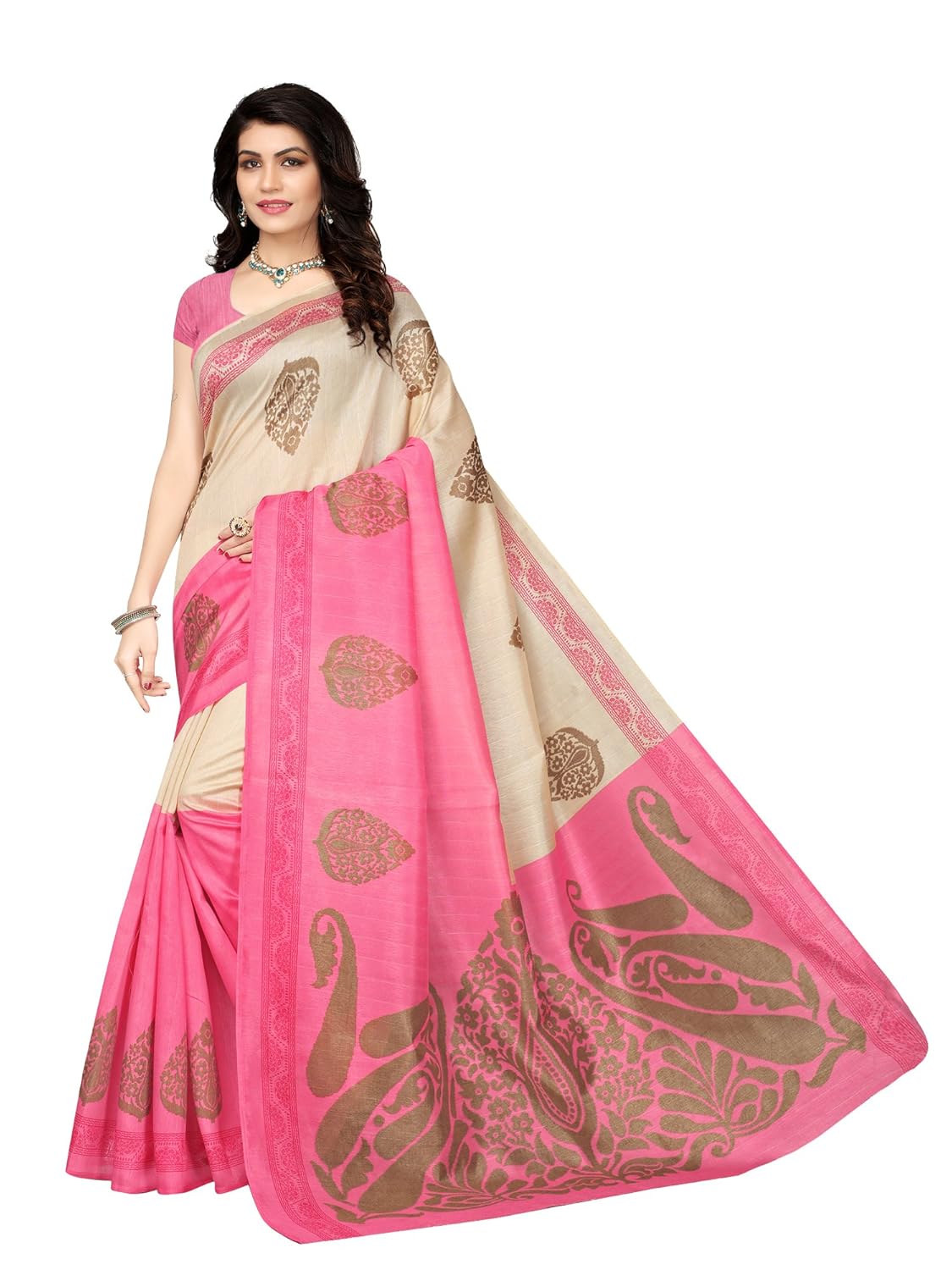 mrinalika fashion art silk saree with blouse piece (_pink_free size)