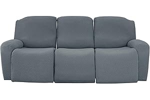 Jin Le 8 PCS Recliner Cover Stretch Recliner Chair Cover - Sofa, Drak Gray 3 Seater Recliner Couch Covers Sofa Covers Jacquard Soft Furniture Protector with Elastic Bottom and Ties for Kids/Pets