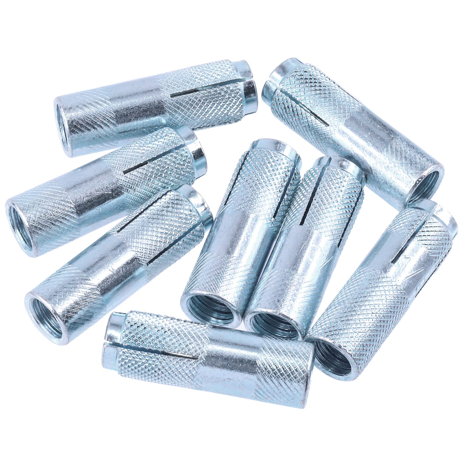 Tanstic 8Pcs 1/2'' Premium Zinc Plated Carbon Steel Knurled Drop in Anchor Internal Forced Expansion Screw Bolts for Solid Concrete