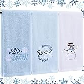 Fanfanwin 3 Pcs Winter Hand Towels for Bathroom Winter Blue Snowflake Hand Towels Snowman Embroidered 100% Cotton Soft Absorbent Decor for Holiday Kitchen, 13.8 x 29.5'