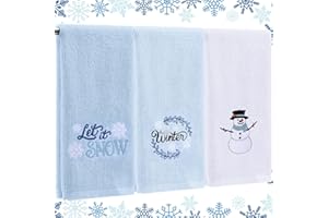 Fanfanwin 3 Pcs Winter Hand Towels for Bathroom Winter Blue Snowflake Hand Towels Snowman Embroidered 100% Cotton Soft Absorbent Decor for Holiday Kitchen, 13.8 x 29.5'