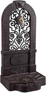 Relaxdays Standbrunnen, Antik-Stil, Nostalgie, Garten, Terrasse, Wasserhahn, Becken, stehend, HBT 74 x 36 x 30 cm, braun