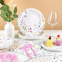 OBUSATT 100 Pcs Wildflower Paper Plates and Napkins