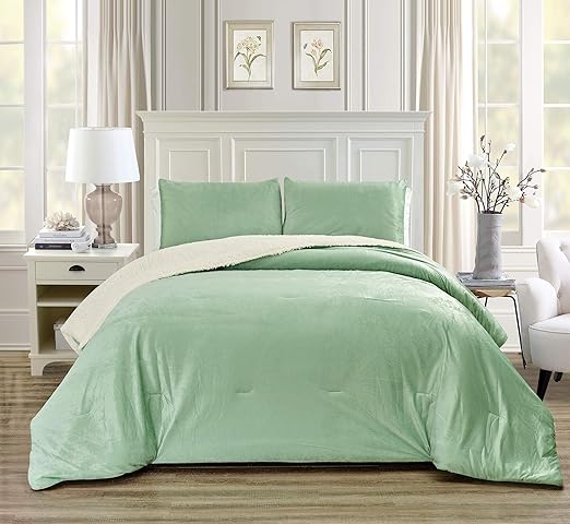 Amazon Com 3 Piece Full Size Solid Sage Green Micromink Velvet