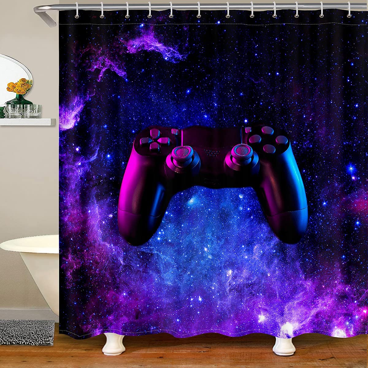 Galaxy Bath Curtain 84 Inch Long,Deep Universe Mystery Outer Soace Shower Curtain,Adult Games Shower Curtain with Hooks Spa Room Decor
