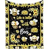 Bee Throw Blanket - Soft Flannel Blankets for Girls Boys Kids Bee Lovers - Warm Animal Throw Blankets for All Season Lap, Chair, Sofa - 50"x40"