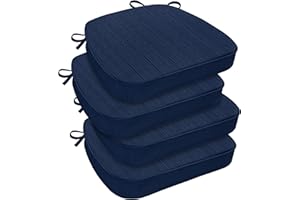 downluxe Indoor Chair Cushions for Dining Chairs, D-Shaped Chair Pads with Ties, Non Slip Memory Foam Dining Chair Cushions，17" x 16" x 2.5", Blue, 4 Pack