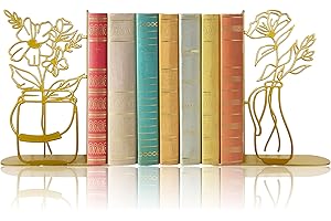 Metal Flower Vase Book Ends, Cute Book Ends for Office Home Decor Decorative Book Ends for Shelves, Ideal Gift for Book Lover