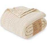 Love's cabin 100% Cotton Muslin Blanket, 6 Layer Lightweight Breathable Gauze Throw Blanket 50 x 60 Inches, Soft All Season Blanket for Couch, Bed, Sofa, Beige