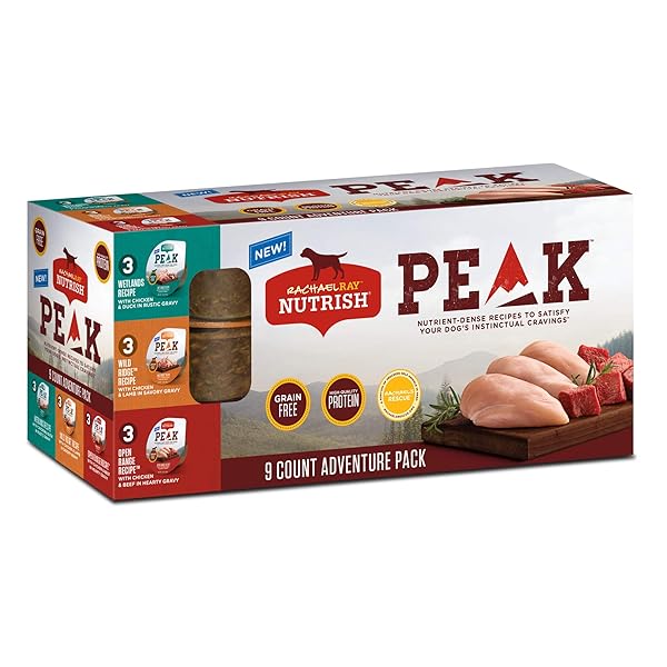 RACHAEL RAY NUTRISH PEAK GRAIN FREE THREE FLAVORS VARIETY PACK WET DOG FOOD, CASE OF 3.5 OZ TRAYS