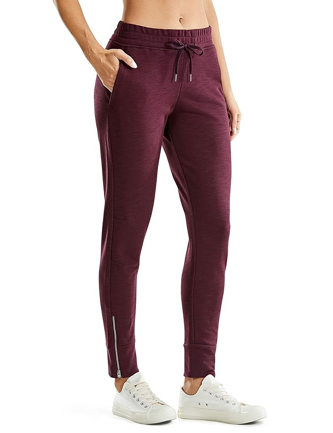 CRZ YOGA Women's Jogger Sweatpants Ankle Zipper Cotton Lounge Pants Drawstring Workout Athletic