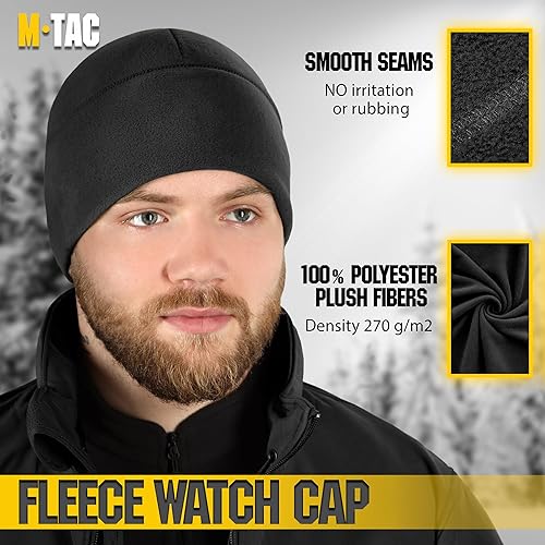 M-Tac Fleece Watch Cap Tactical Beanie Hat Winter Skull Cap Cold Weather  (Black, M)