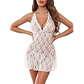Donnalla Sexy Lingerie for Women Lace Babydoll Lingerie Mini Chemise Nightgowns with Thong Set Women's Lingerie Dress