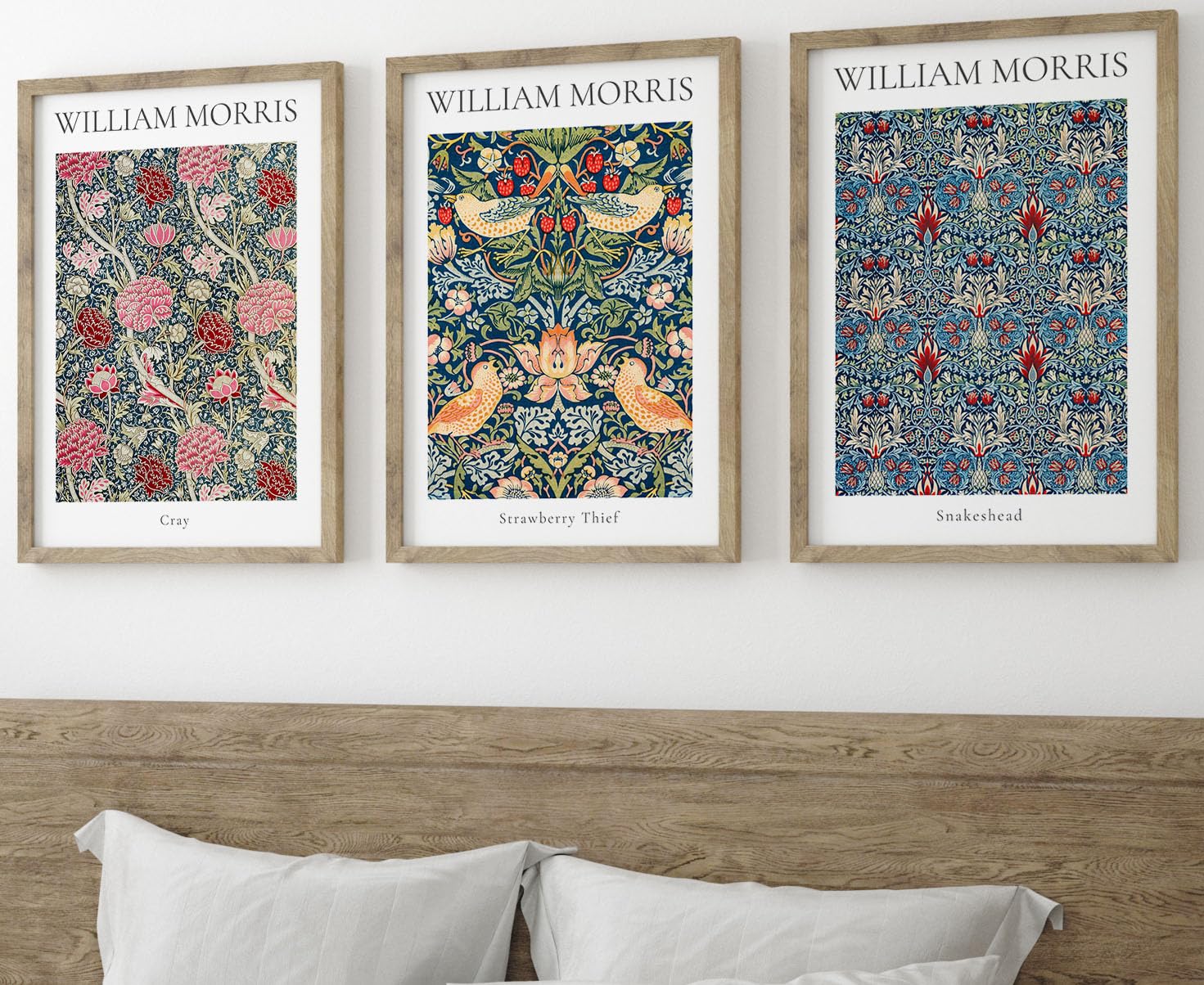 William Morris Set of 3 Unframed Prints, Art Nouveau Home Decor, Vintage Art, Botanical Flower Poster, Digital Art, Cray Strawberry Thief Snakeshead (A3)