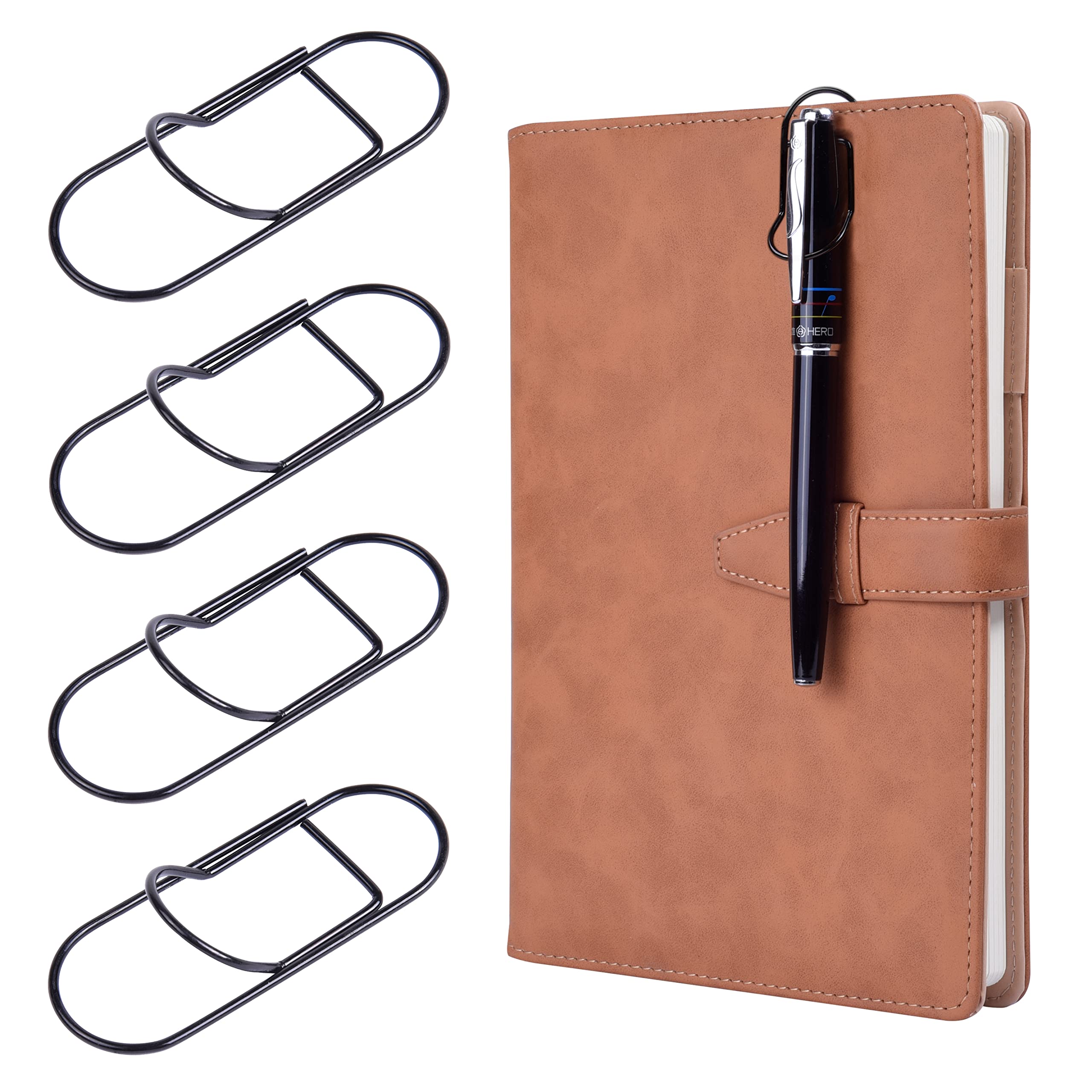 Wisdompro Pen Clip, 12 Pack Stainess Steel Pen Clip Holder for Notebook, Books, Journal, Clipboard, Paper, etc. - Fits Almost Any Pen Size (Black), 2.36x0.6 inch