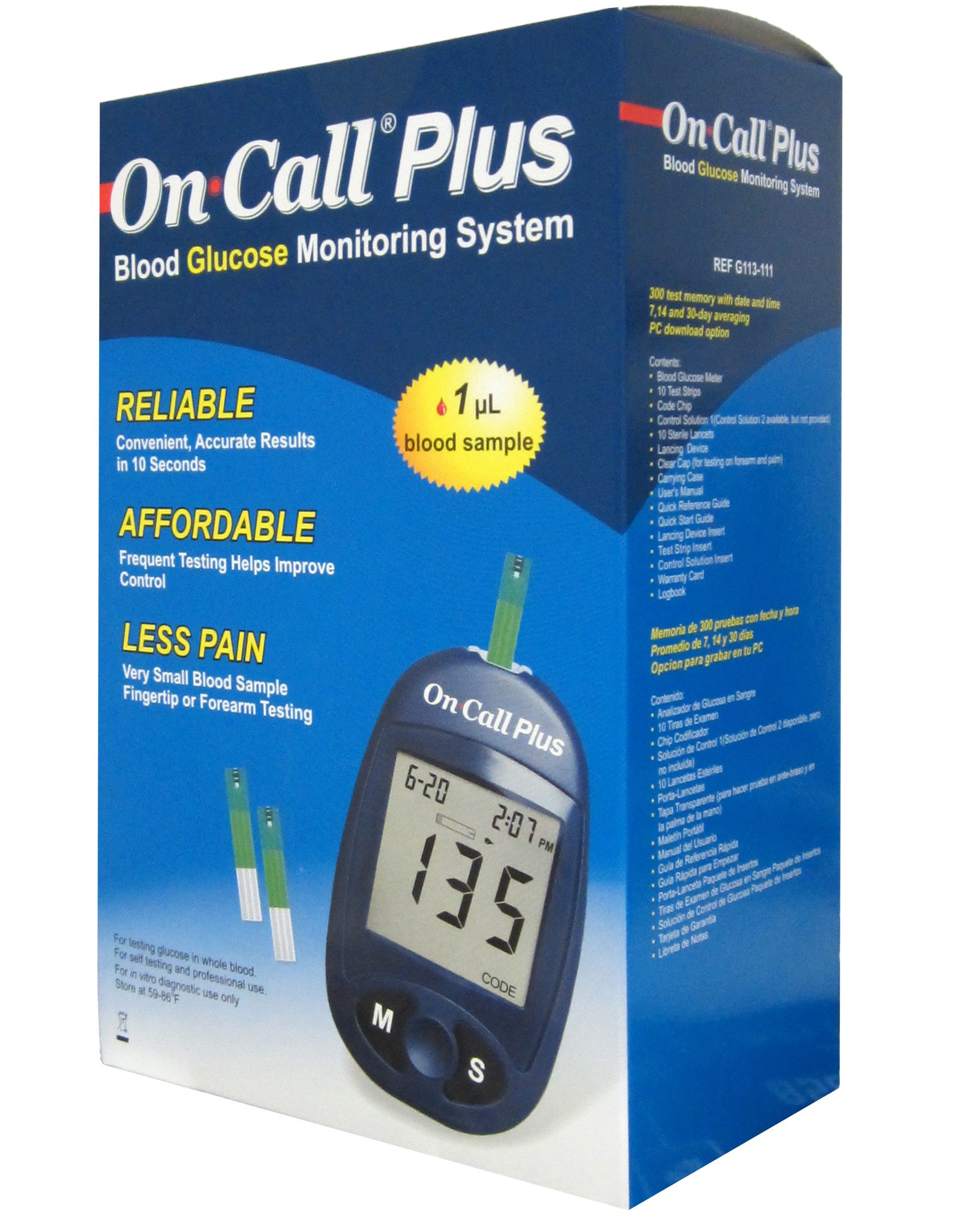 Gima On Call Plus II Glucose Monitor Kit - for Daily Diabetes Testing - 5 Seconds best time- Biosensor Tecnology - English and French