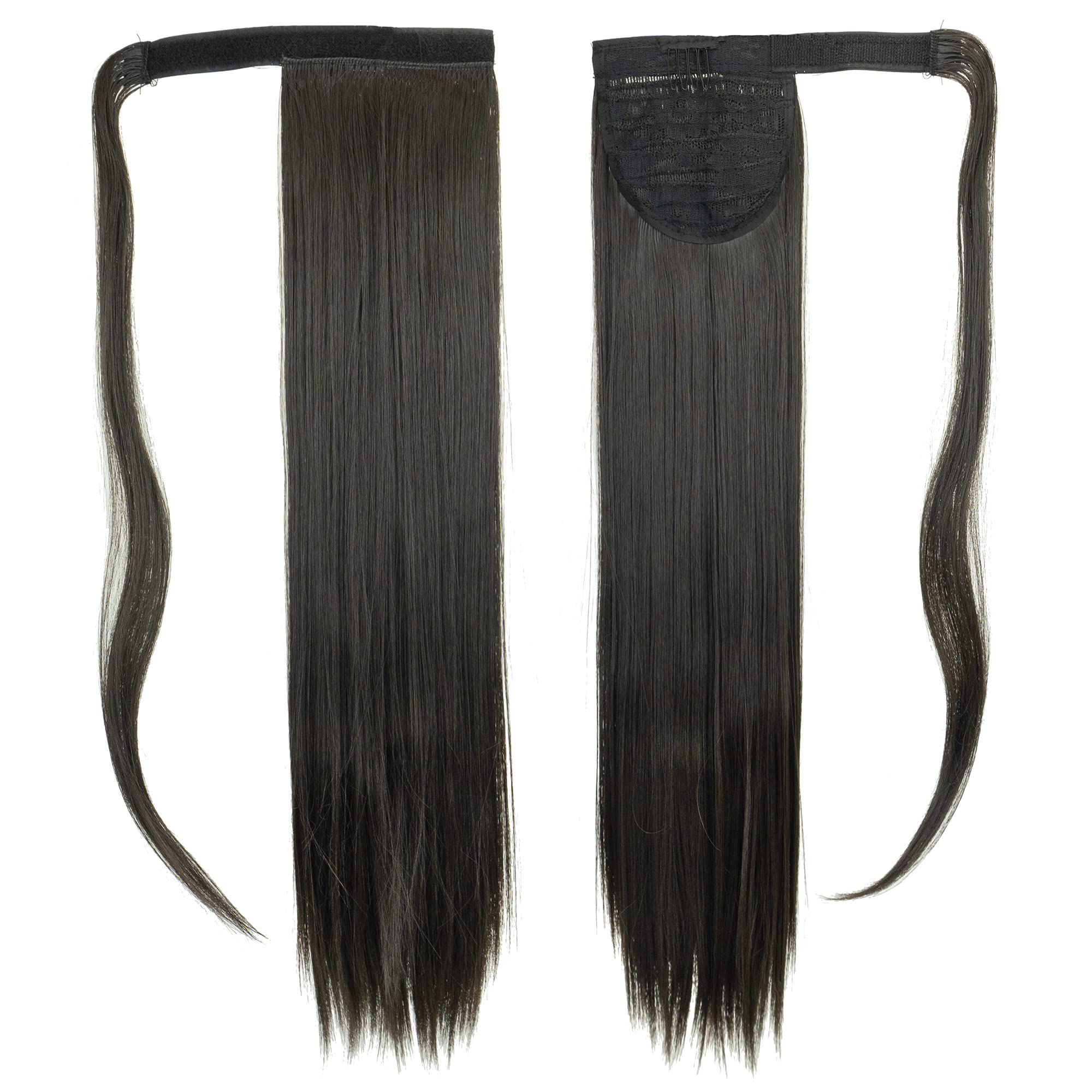 IMISSU Long Straight Wrap Around Ponytail Extension Synthetic Hair Extensions Clip in Ponytails Hairpiece for Women (Dark Brown)
