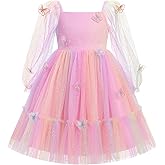 IBTOM CASTLE Birthday Dress for Girls Long Sleeve Glitter Star Tulle Party Dresses Sequin Bowknot Christmas Pageant Gown