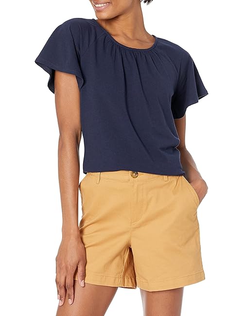 Amazon Essentials Women's Regular-Fit Cape Sleeve Open Crewneck T-Shirt, Navy, Small