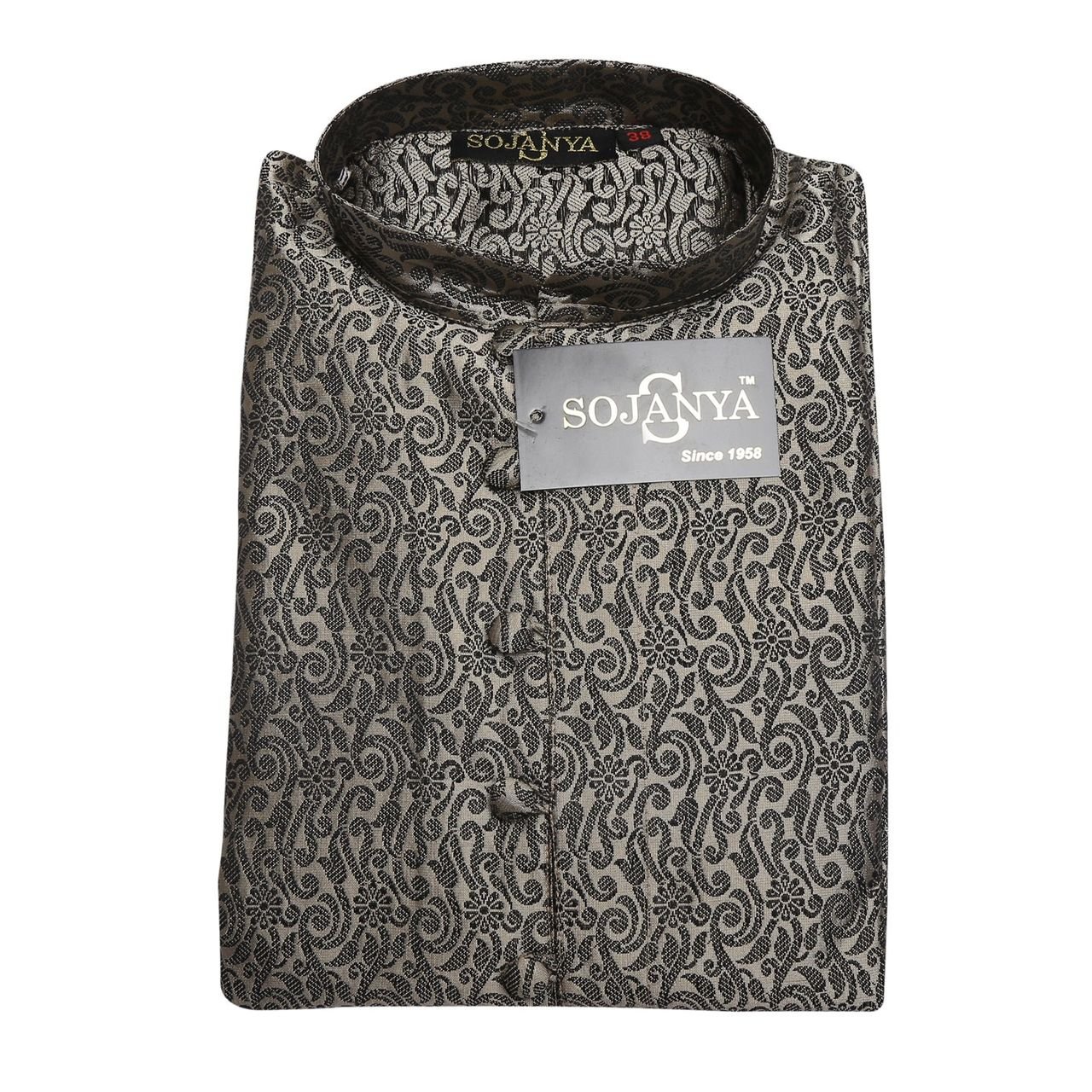 sojanya (since 1958) men's red jacquard silk kurta & churidaar pyjama