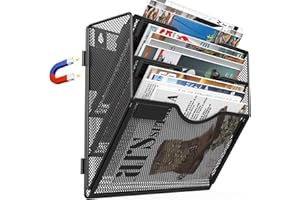 LQPAFZ 3 Tier Magnetic File Holder for File Cabinets, Refrigerator, Whiteboard, Office, No Drilling Installation Large Capacity Black Magnetic File Holder