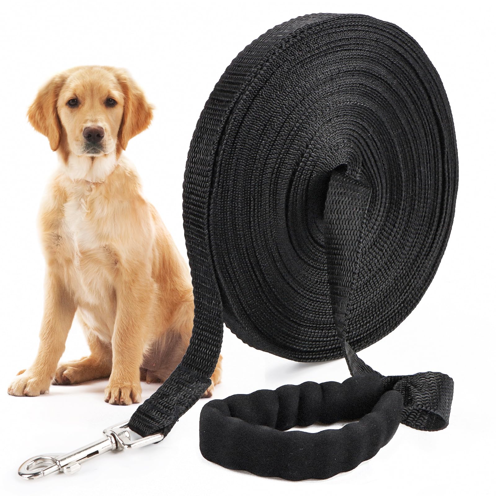 RUNEAY Leash for Dogs, 20m, Black - Recall Lead with Padded Handle & Flexible D-shape Carabiner for Training, Walking — image 1