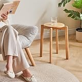 YMYNY 4pcs Solid Wood Round Stool 27x27x45CM Natural Color HBD026N-4 view 4