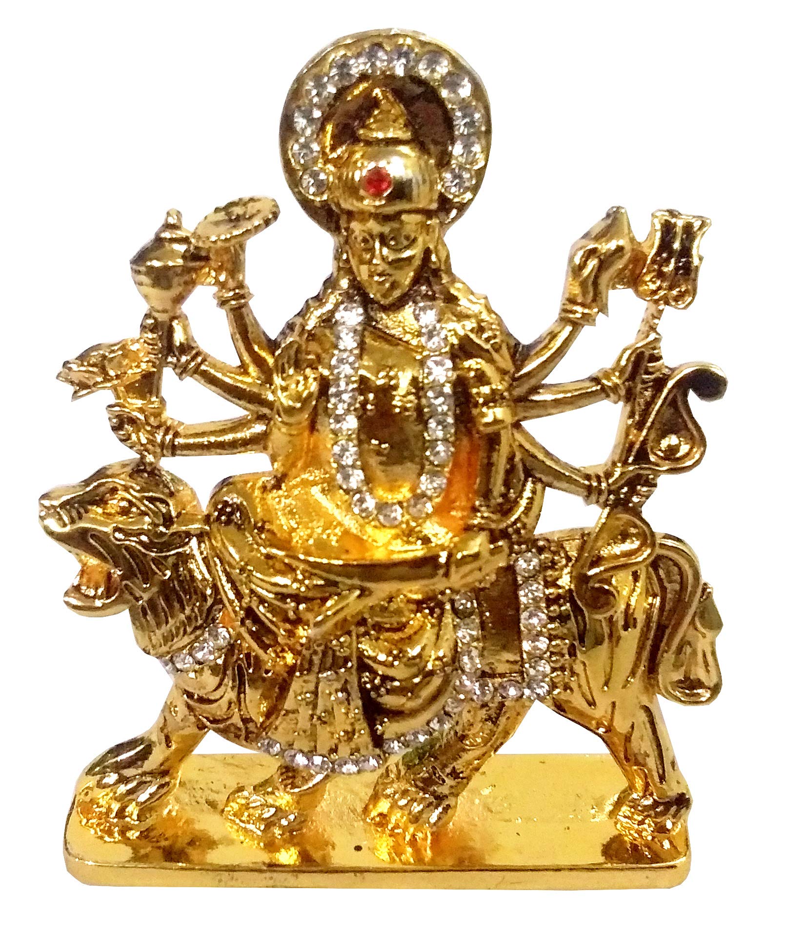 Purpledip Metal Idol Maa Durga Sherawali Mata Glittering Stones Statue (11849)